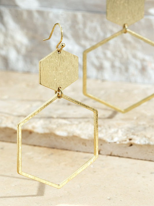 Hexagon Dangle Earrings-Gold