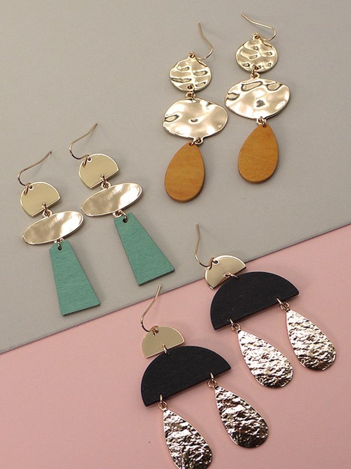 Retro Hammered Earrings-Mint/Gold
