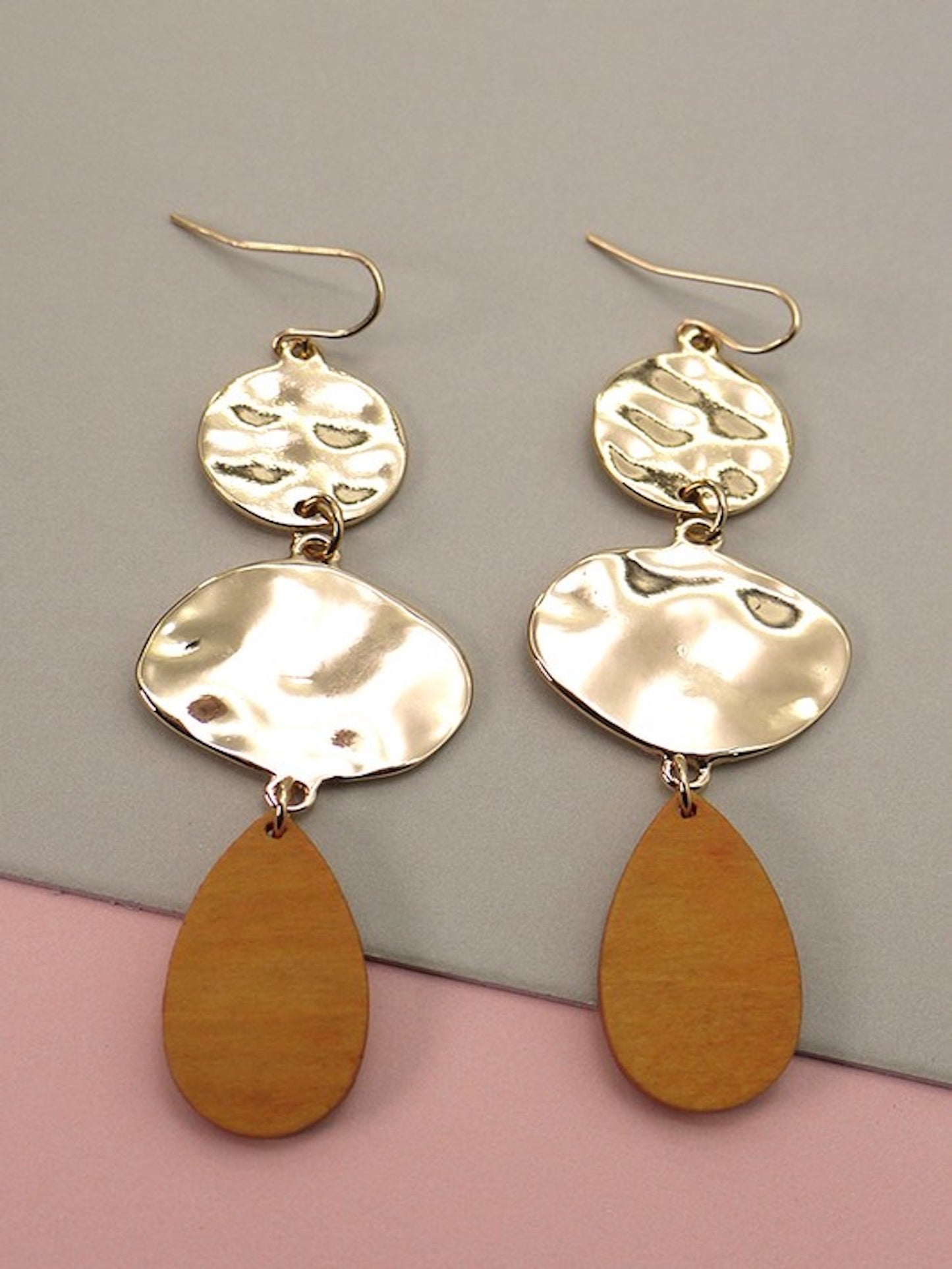 Retro Hammered Earrings-Tan/Gold