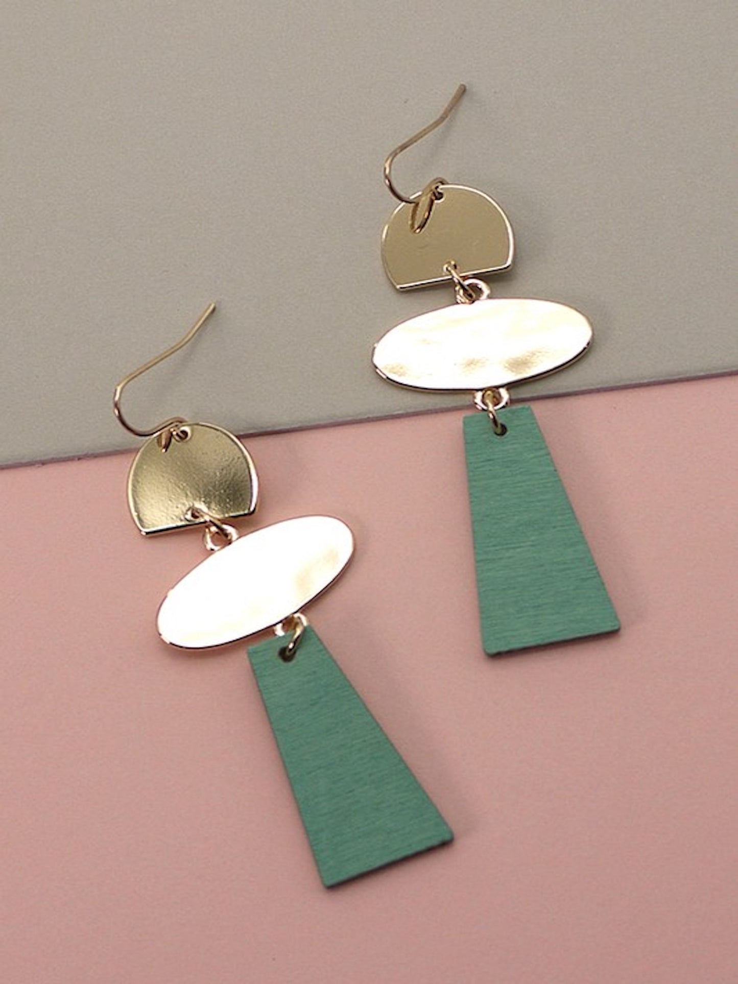 Retro Hammered Earrings-Mint/Gold
