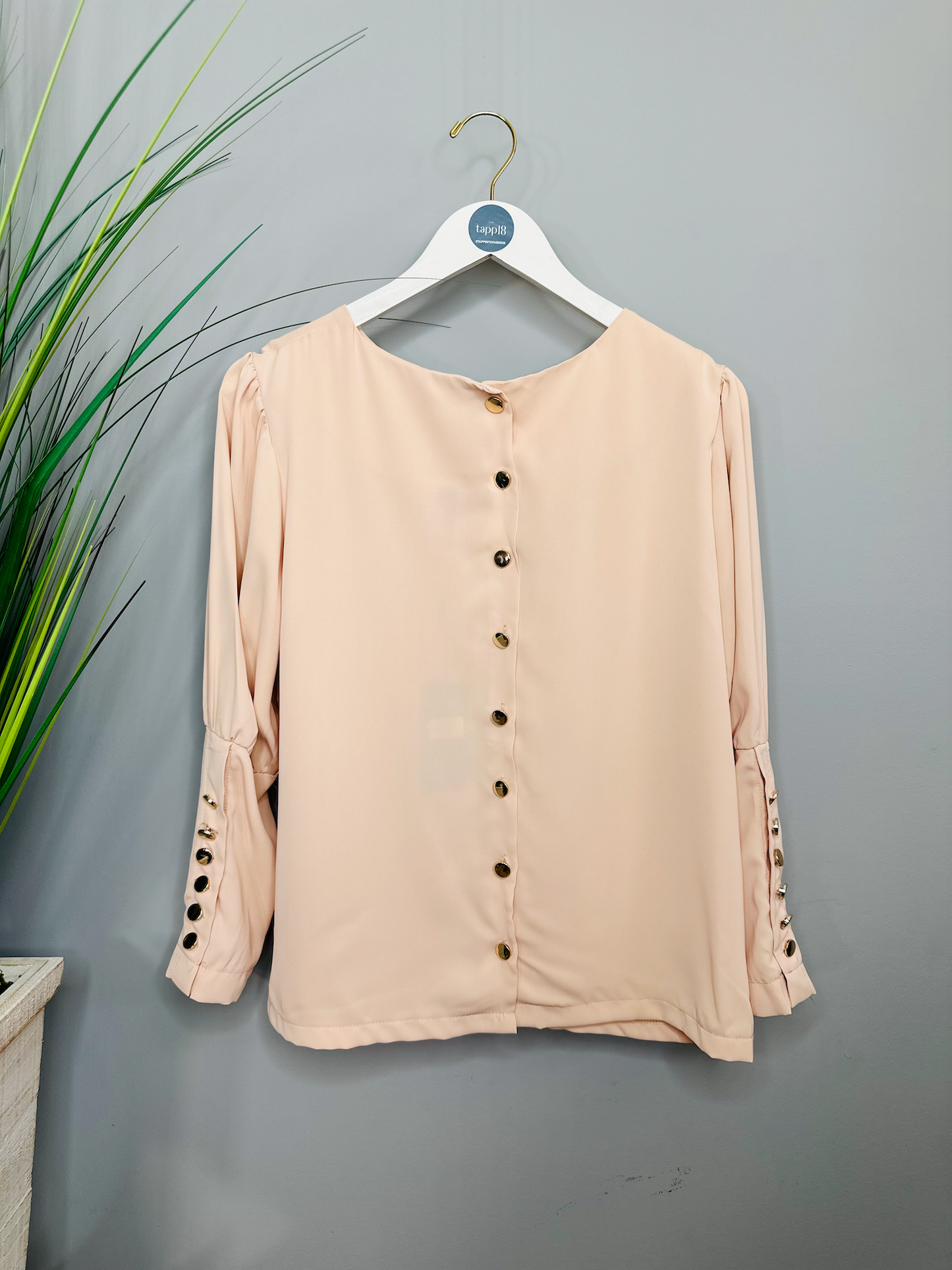 Gold Button Blouse in Nude