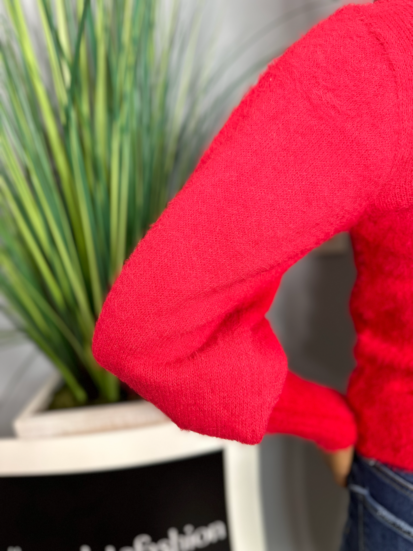 Balloon Sleeve Sweater-Red