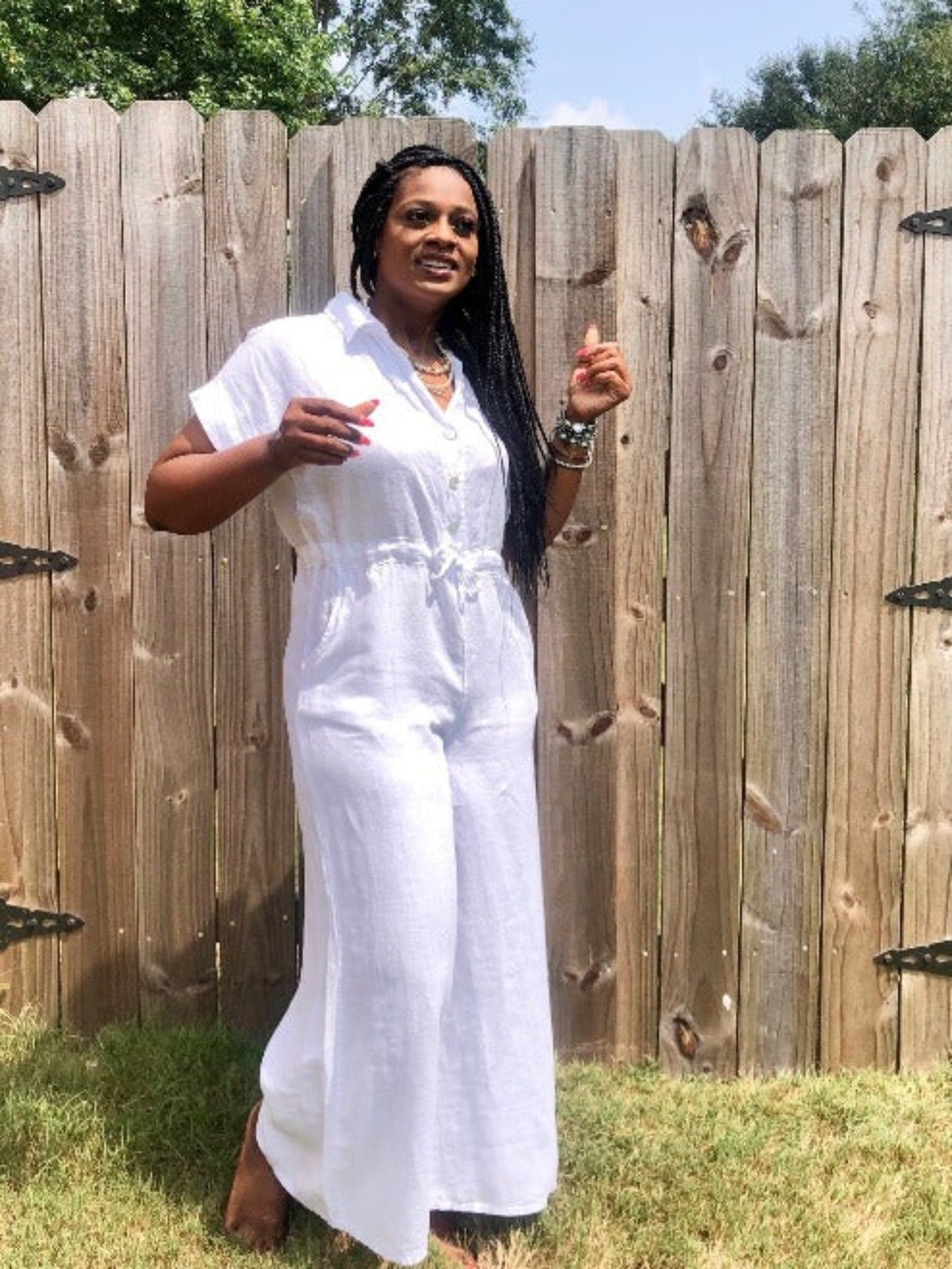 White linen jumpsuit store plus size